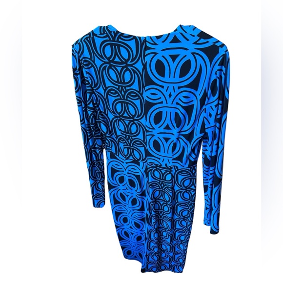 London Times Royal Blue/ Black Patterned Midi Dress- Size 2 - Picture 4 of 7